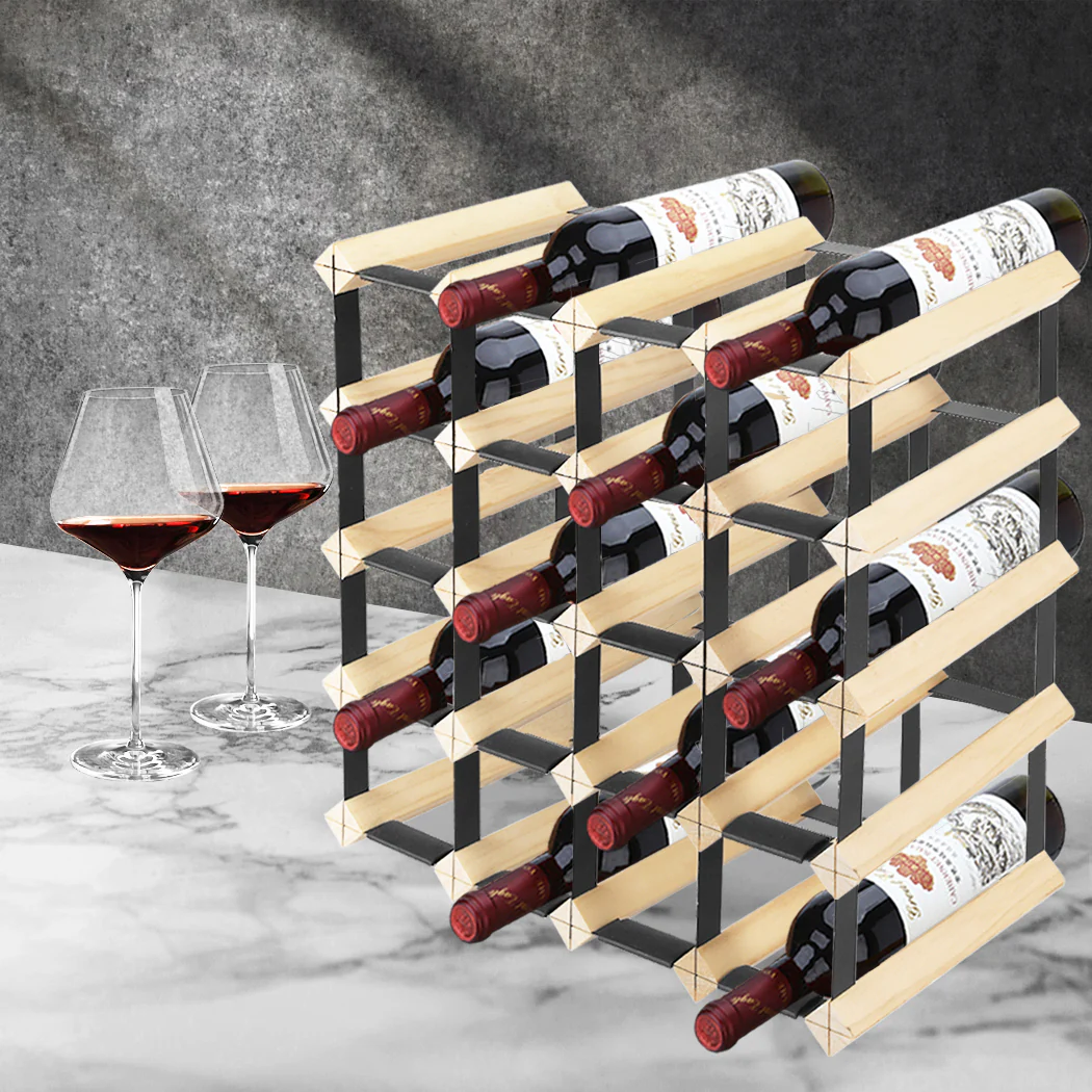 Timber Wine Storage Rack Wooden Cellar Organiser 20 Bottle Display Stand - Nurns