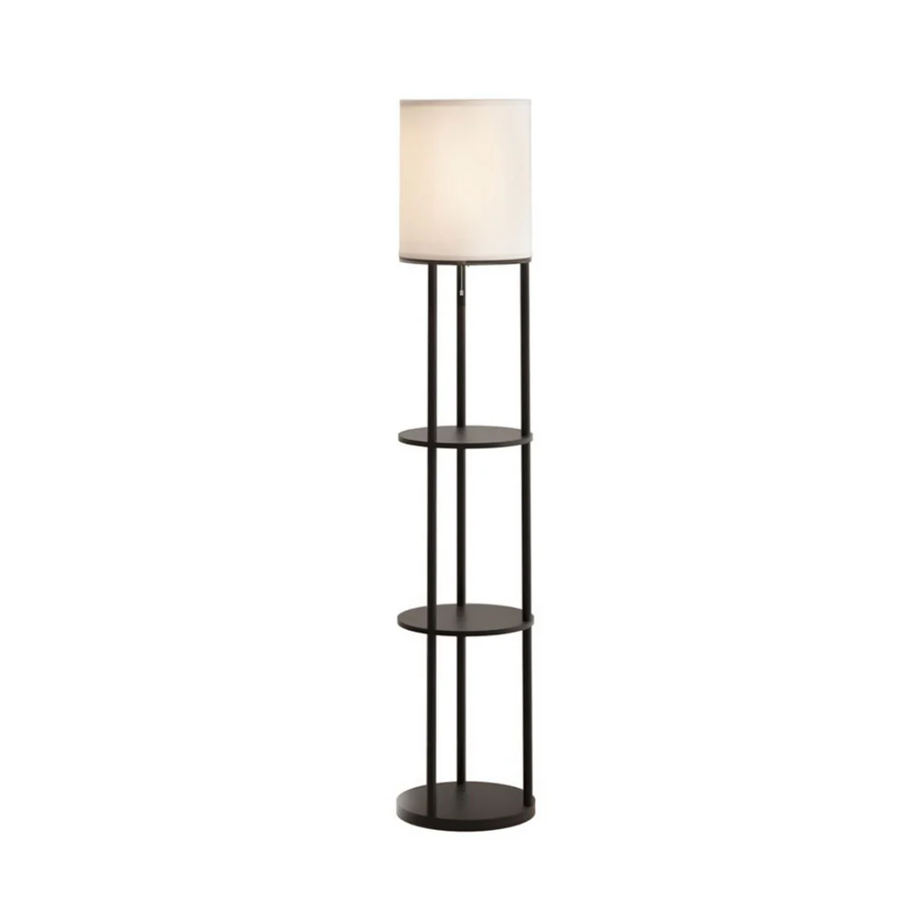 Floor Lamp 3 Tier Shelf Storage LED Light Stand Home Room Vintage - Round - Nurns