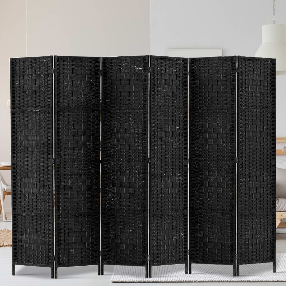 6 Panel Room Divider Screen 245x170cm Woven - Black - Nurns