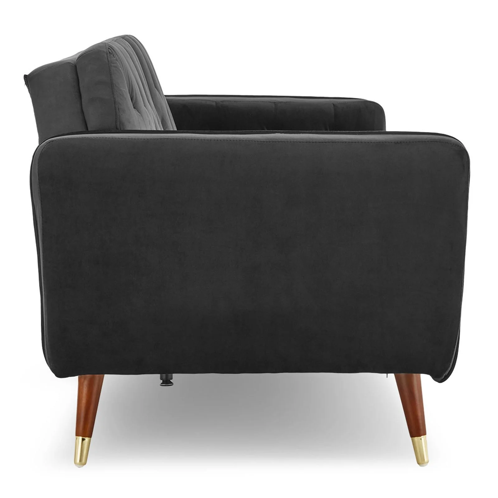 Marissa 2-Seater Faux Velvet Tufted Futon Sofa Bed Couch - Black - Nurns
