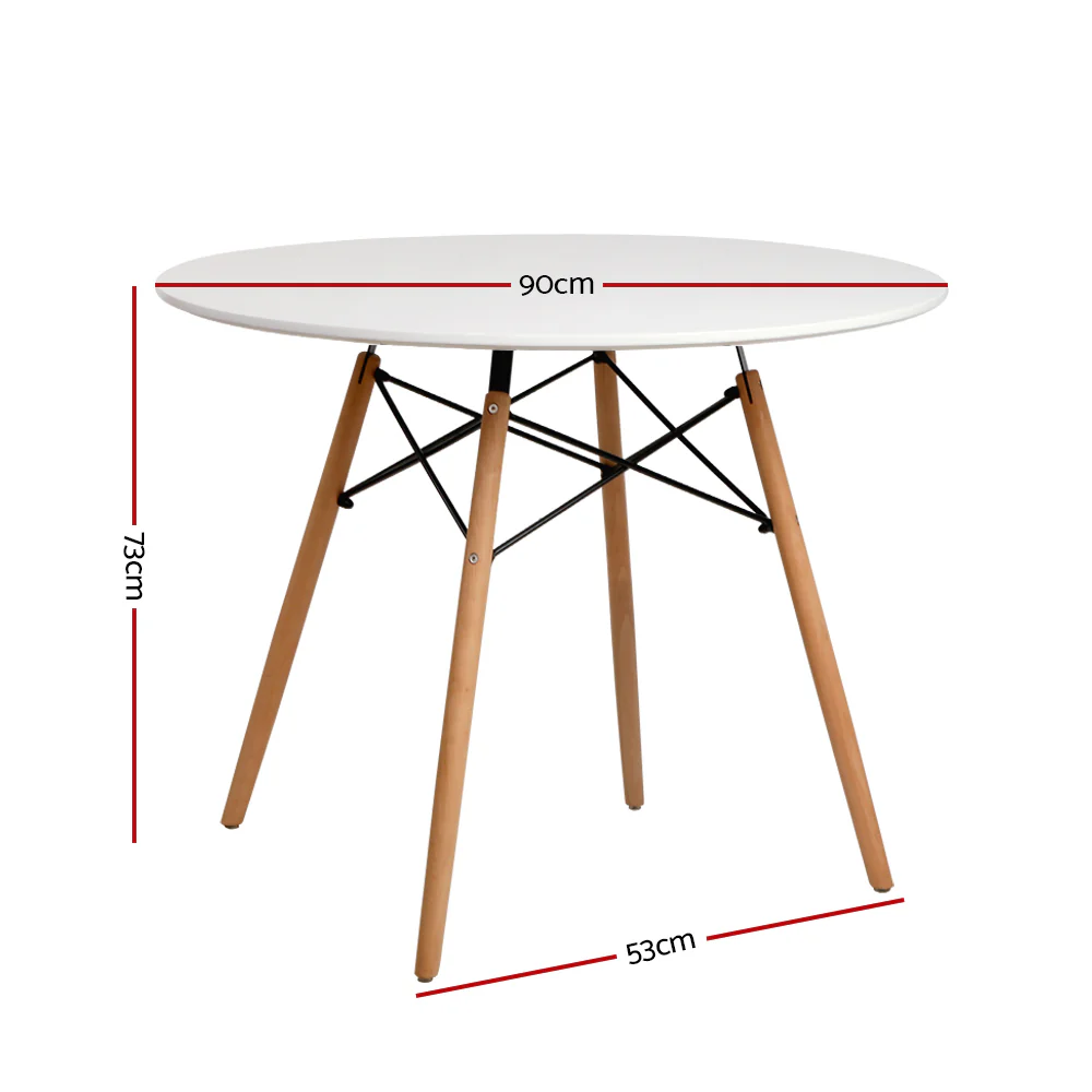 Dining Table Round 4 Seater Replica Tables Cafe Timber White 90cm - Nurns