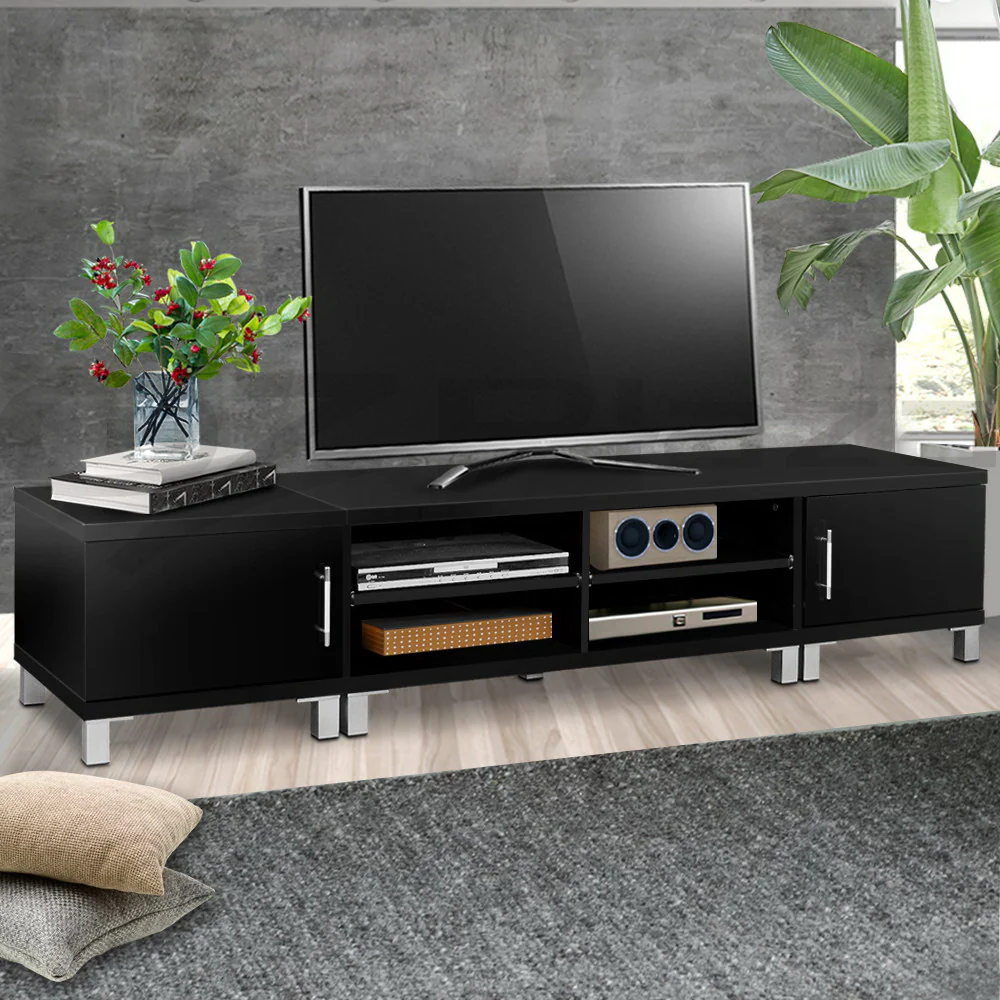 Odell 190cm Entertainment Unit with Cabinets - Black - Nurns