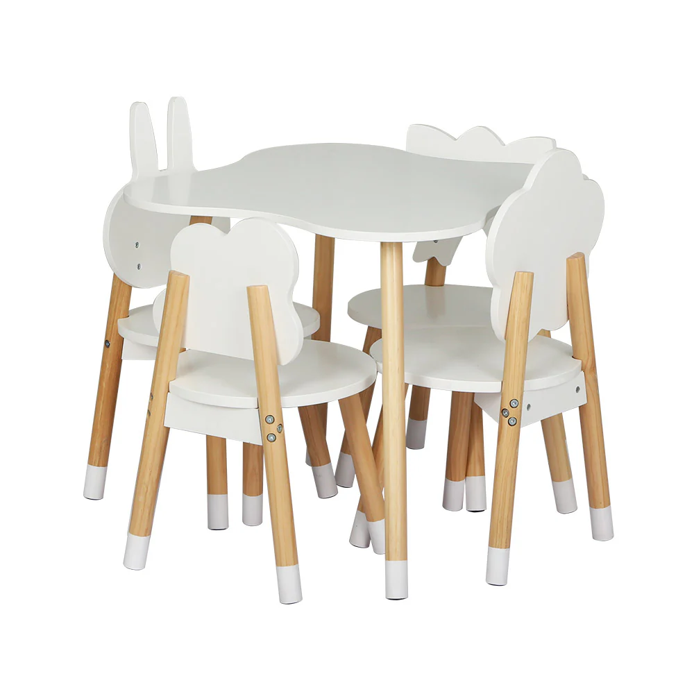 Pandora 5-Piece Kids Table & Chairs Set Children Activity Study Play Desk - White & Wood - Nurns