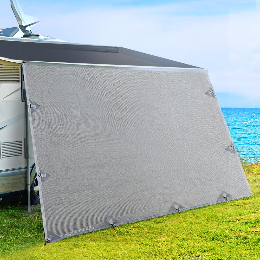 Caravan Privacy Screen Roll Out Awning 3.7X1.95M End Wall Side Sun Shade Grey - Nurns