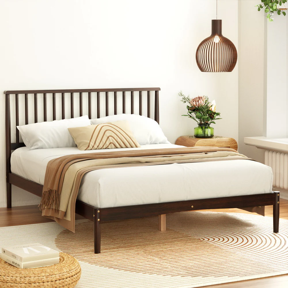 Fiji Bed Frame Wooden Base Platform - Walnut Double - Nurns