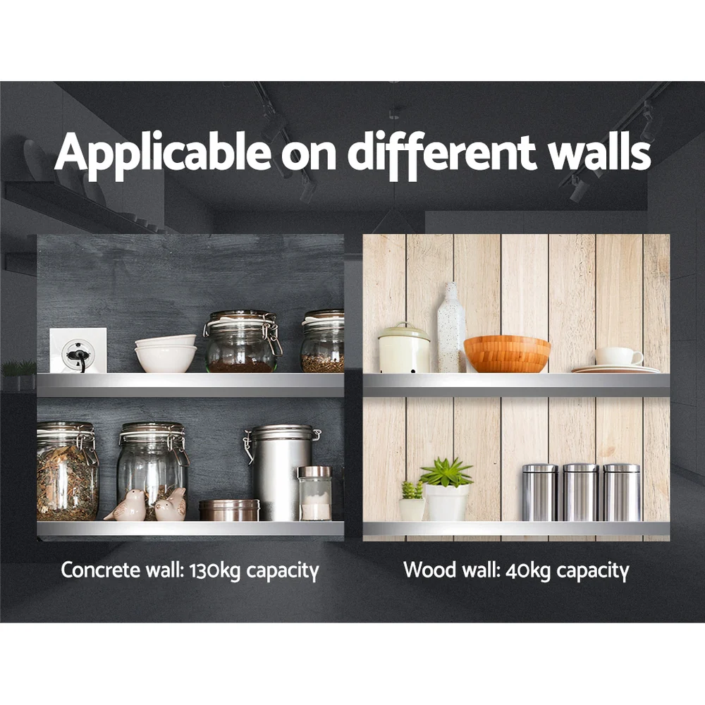 900mm Stainless Steel Wall Shelf Kitchen Shelves Rack Mounted Display Shelving - Nurns
