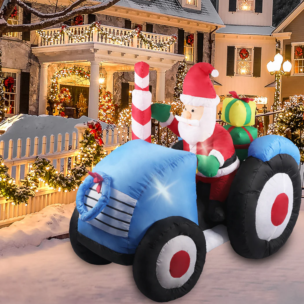 Santa Tractor Christmas Inflatable Xmas Decorations - 1.4M - Nurns