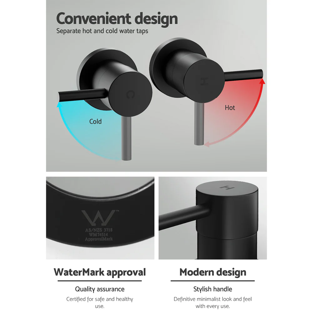 Basin Twin Tap Wall Round Brass Faucet Shower Bathtub Black - Nurns