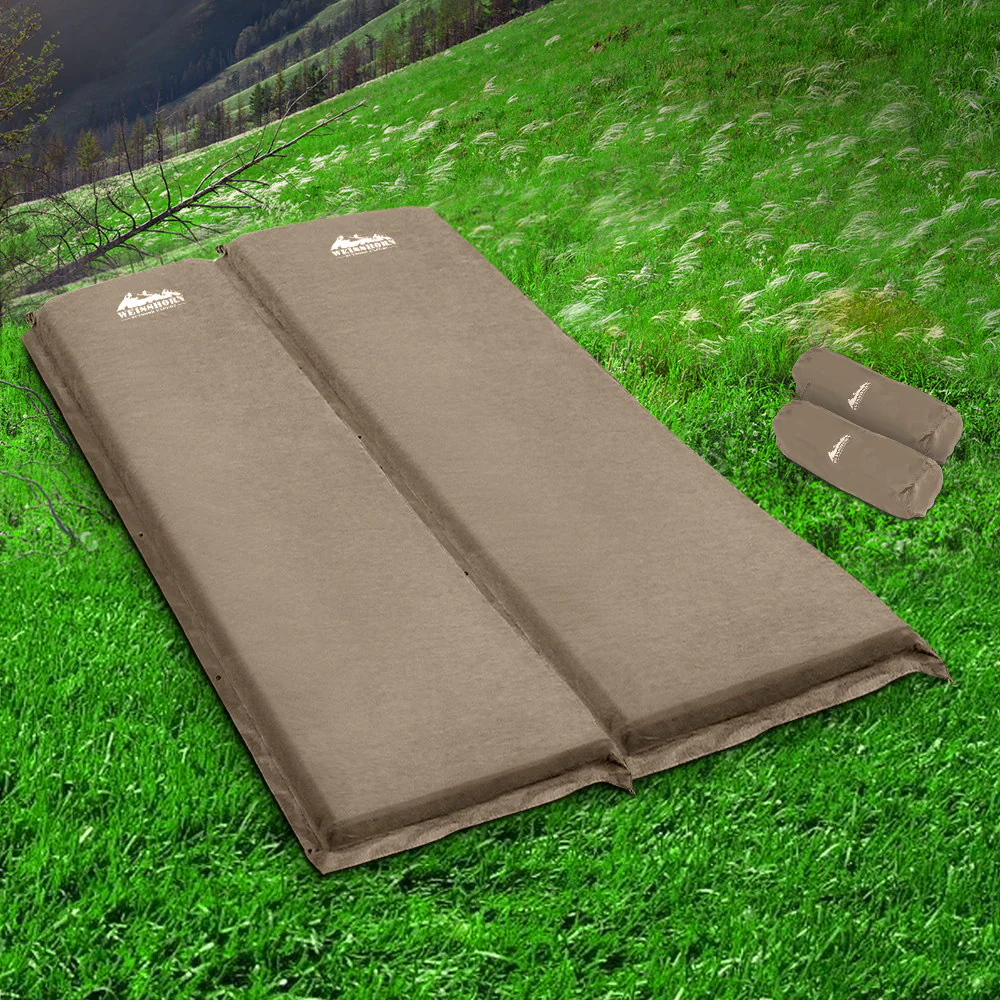 Self-Inflating Mattress Camping Sleeping Mat Air Bed Double Set Coffee - Nurns