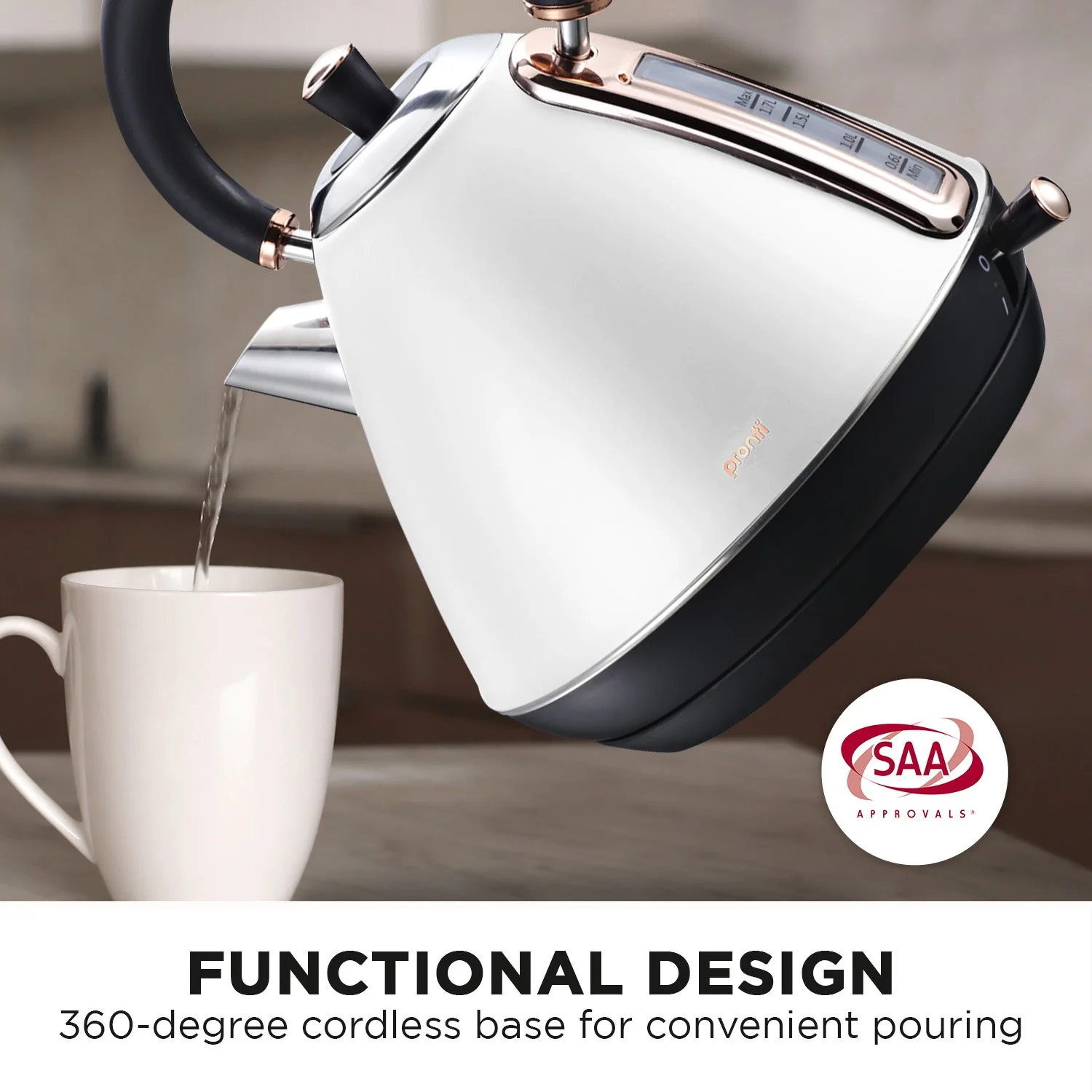 Pronti 1.7l Rose Trim Collection Kettle - White - Nurns