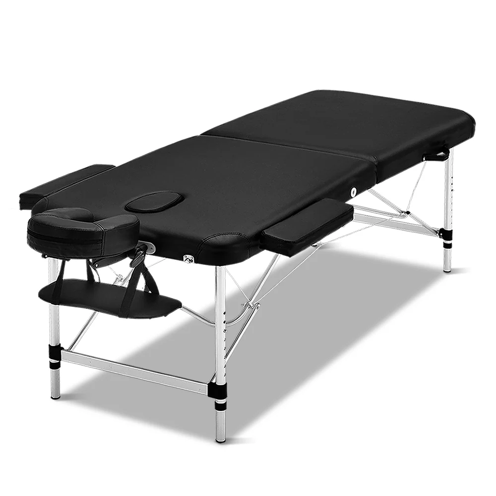 Massage Table 70cm 2 Fold Aluminium Massage Bed Portable Beauty Therapy Black - Nurns