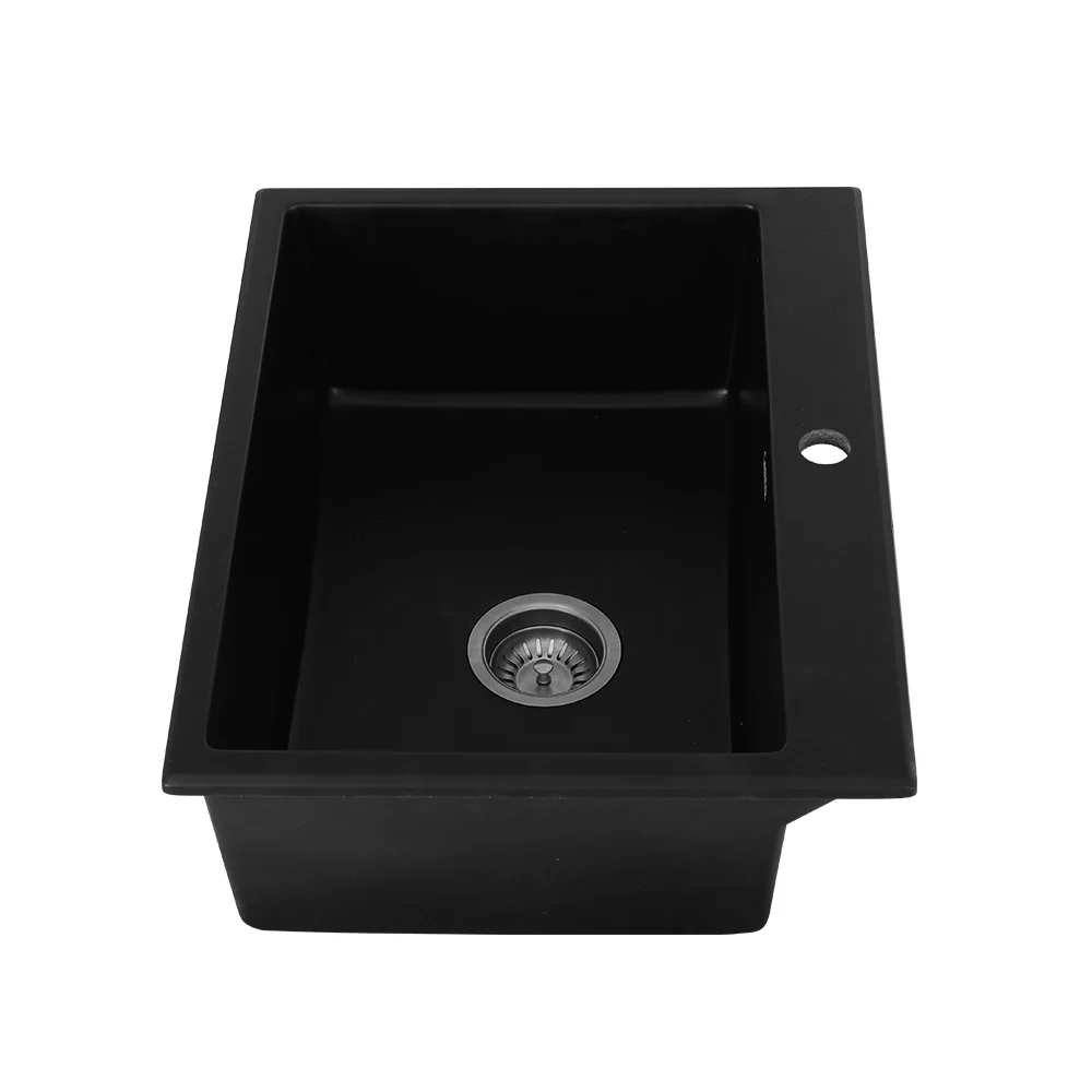 Kitchen Sink Granite Stone Sinks Basin Single Bowl Black 600mmx470mm - Nurns