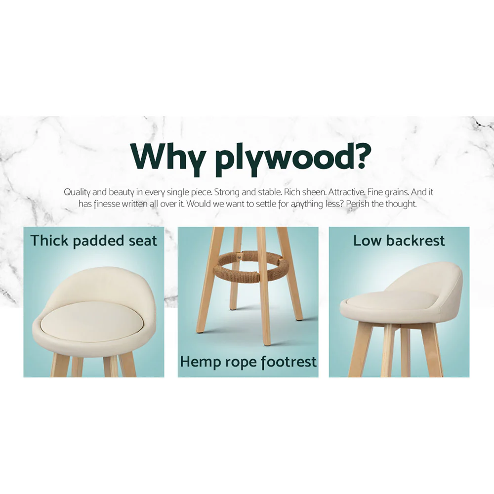 Set of 2 Bern PU Leather Backrest Bar Stools - Beige - Nurns