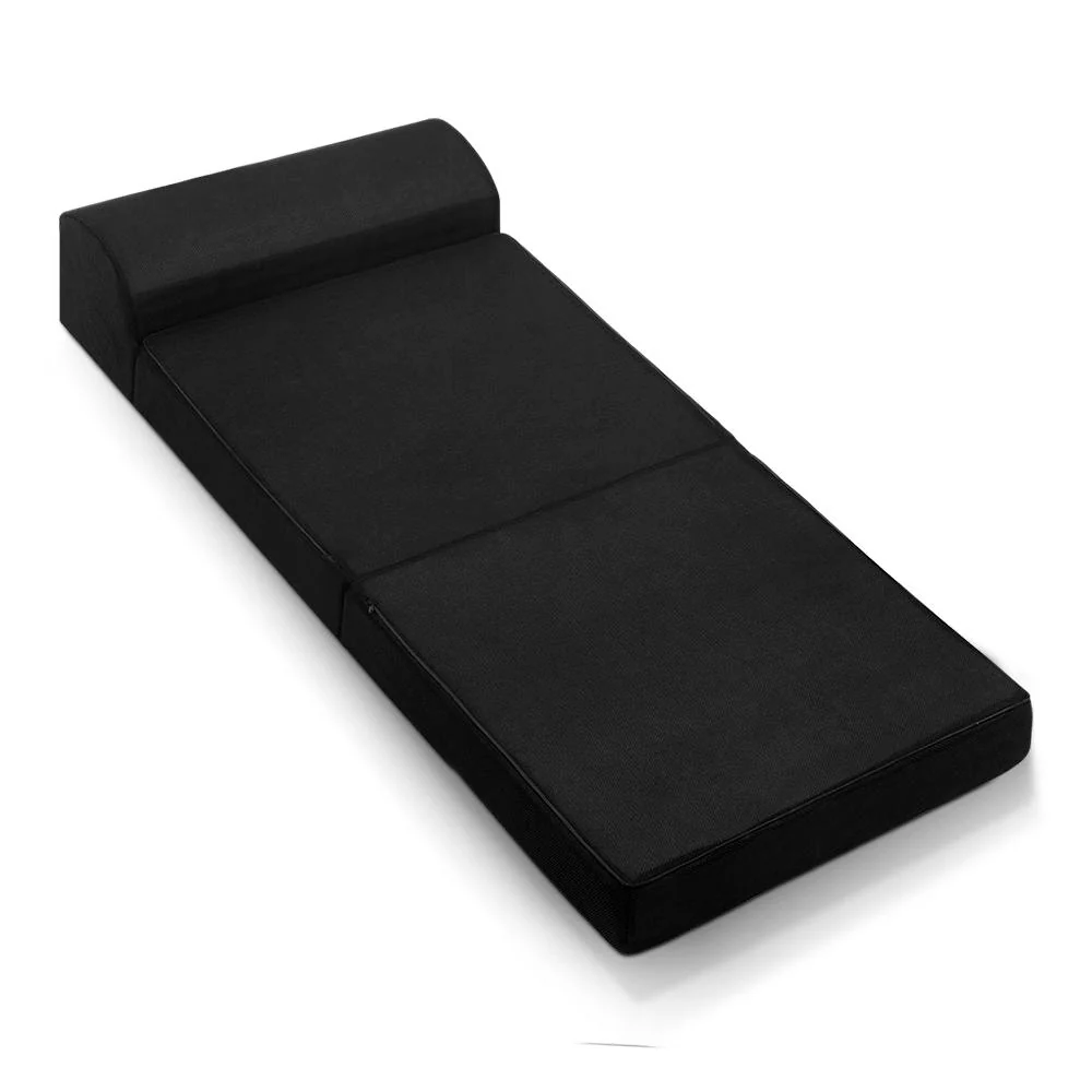 Scarlett 24cm Folding Foam Mattress Portable Single Sofa Bed Mat Air Mesh Fabric Black - Single - Nurns
