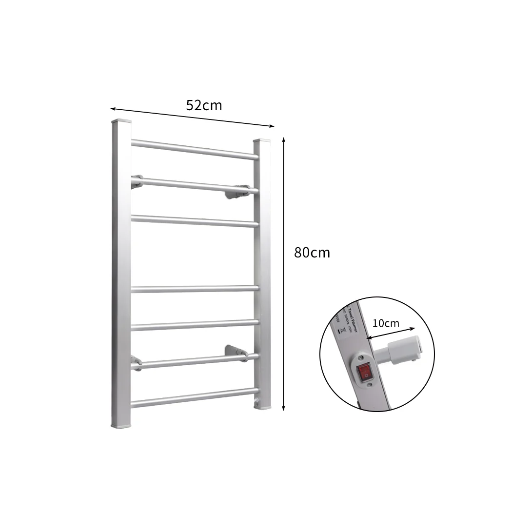Heated Towel Rail Warmer Rack Wall Mounted - Silver - Nurns