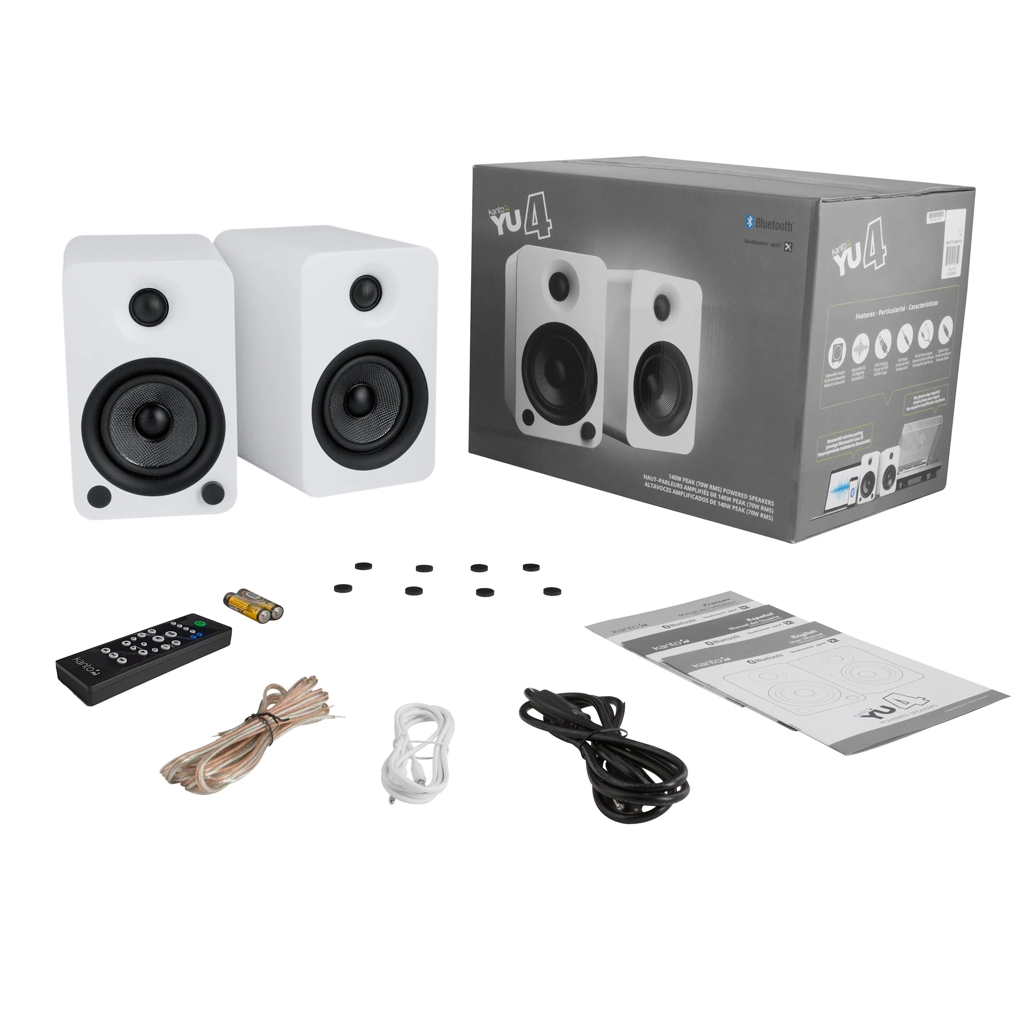 YU4 140W Powered Bookshelf Speakers with Bluetooth and Phono Preamp Pair Matte - White - Nurns