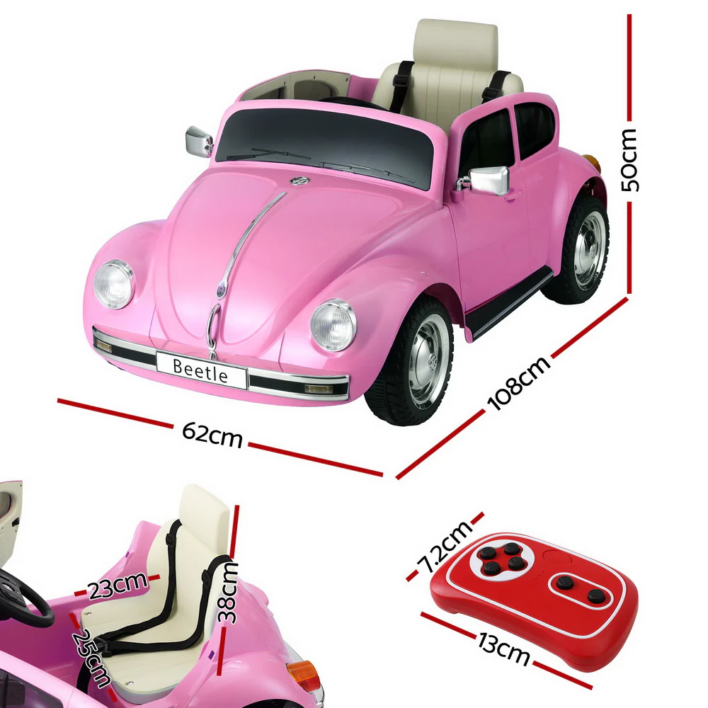 Kids Ride On Car Licensed Volkswagen Beetle Electric Toys Horn Remote 6V - Pink - Nurns