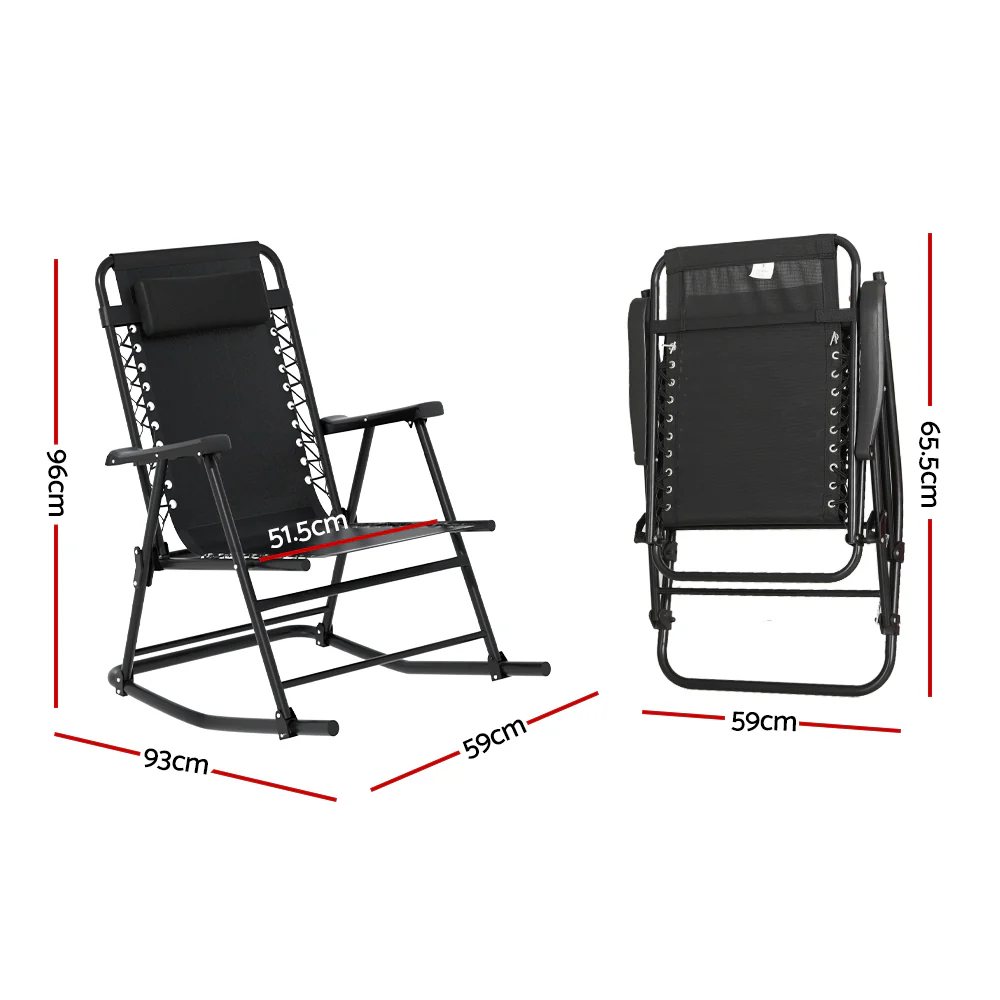 Zorion Outdoor Rocking Chair Folding Reclining Patio Furniture Garden - Black - Nurns