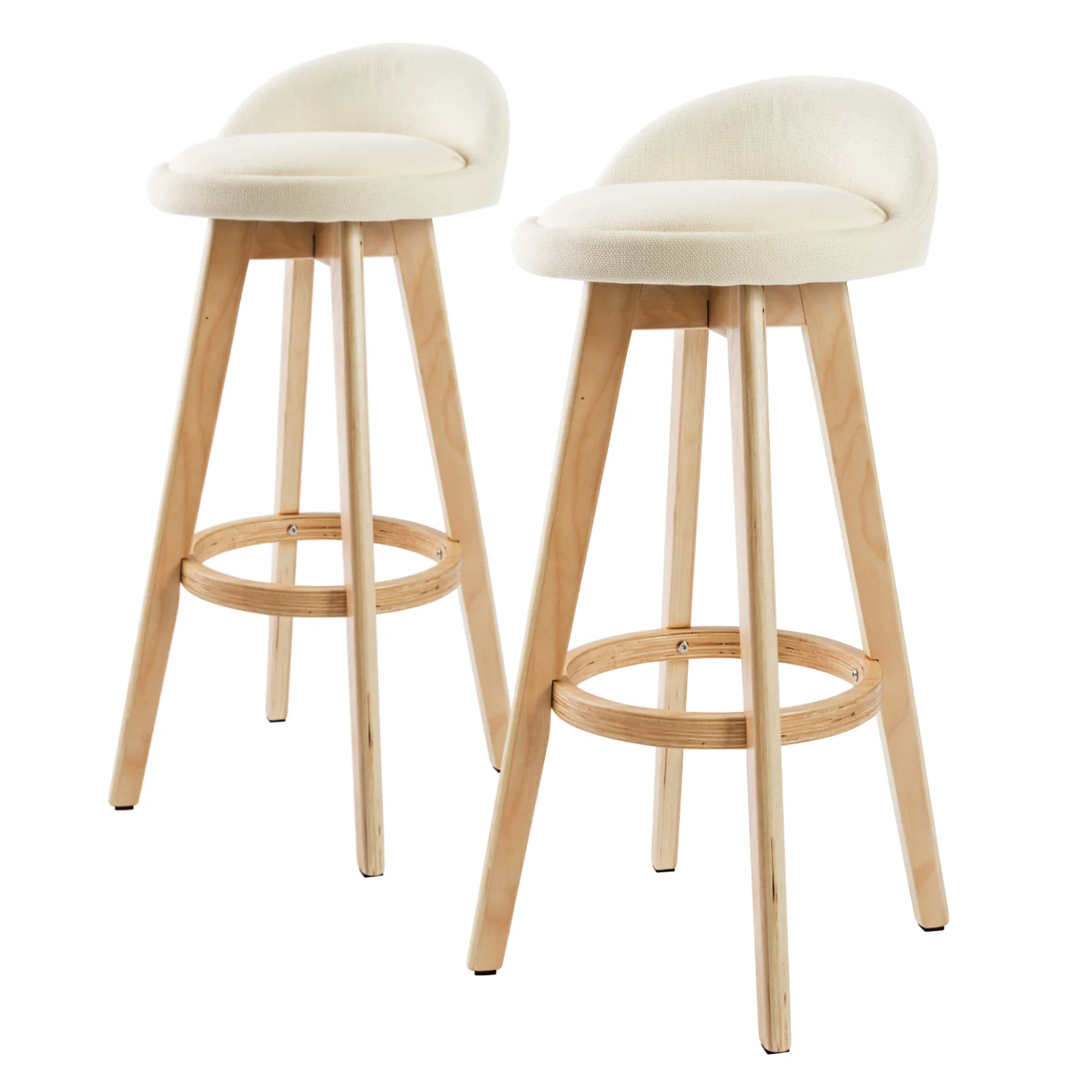 Set of 2 London Wood Bar Stool Dining Chair Fabric - Beige - Nurns