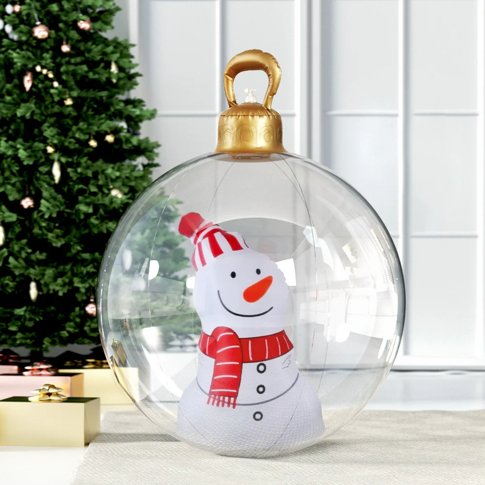 Snowman Giant Bauble Ball Christmas Inflatable Outdoor Xmas Decoration Clear - 60cm - Nurns