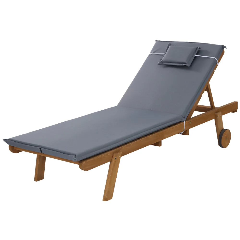Manchester Outdoor Sun Lounger Wooden Lounge Day Bed Patio Outdoor Setting Furniture with Wheels - Grey - Nurns