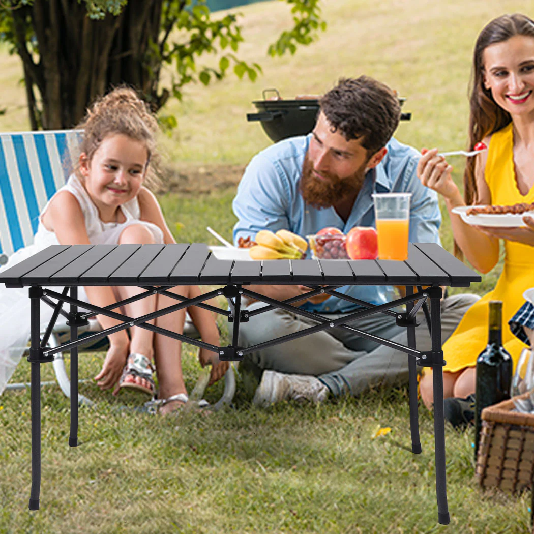 Folding Camping Table Portable Aluminium Outdoor Picnic Garden Black - Nurns