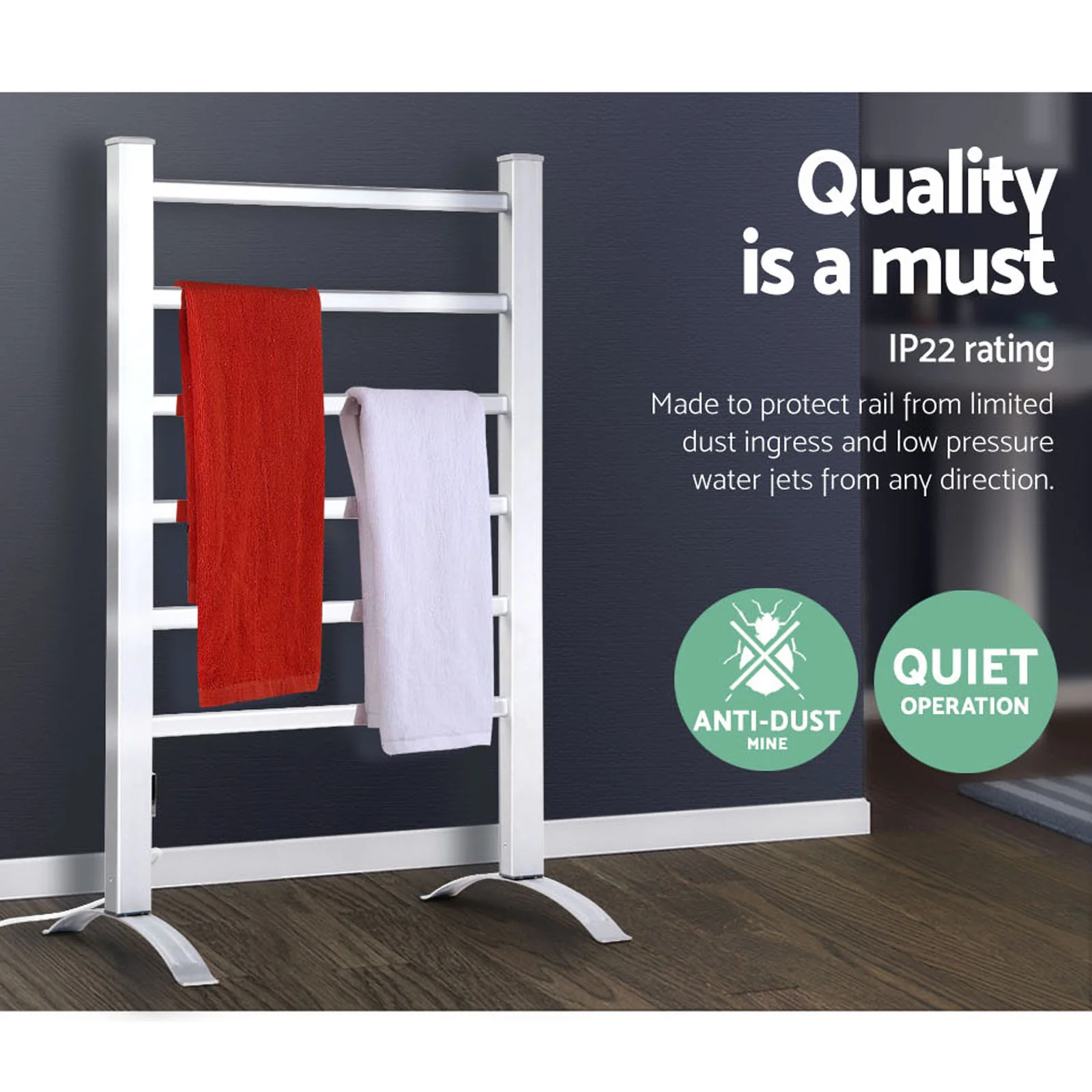 Electric Heated Towel Rail Rack 6 Bars with Timer Clothes Dry Warmer - Nurns