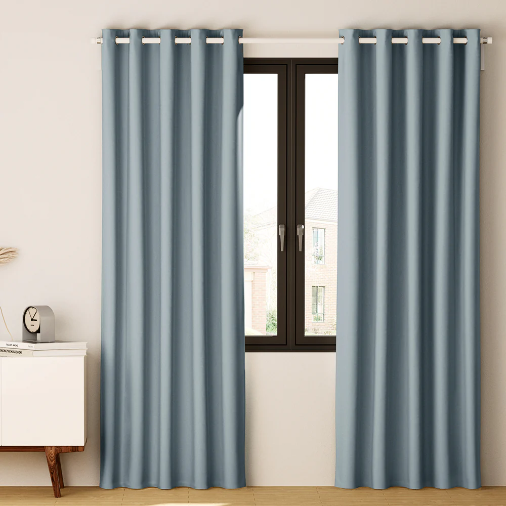 Set of 2 Blockout Curtains Blackout Window Curtain Eyelet 240x230cm Grey - Nurns