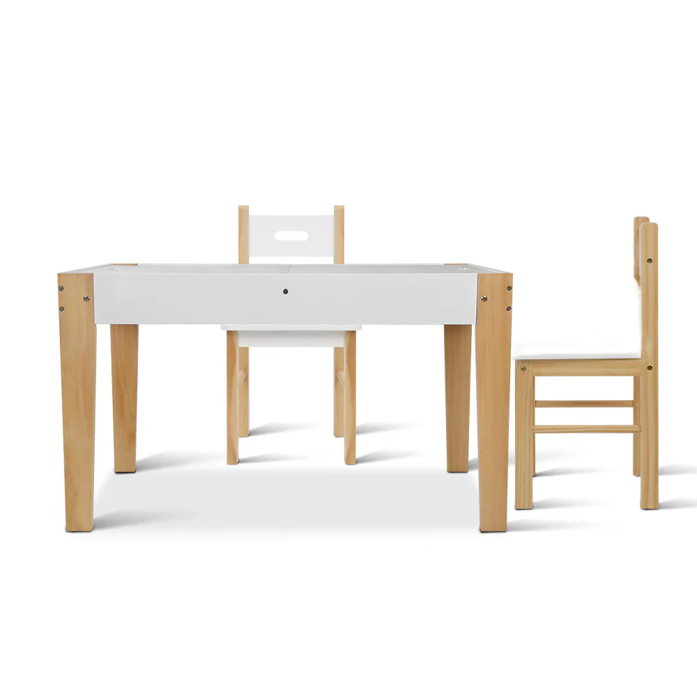 Pembroke 3-Piece Kids Table & Chairs Set Children Storage Study Desk Toy Play Game Chalkboard - Natural - Nurns