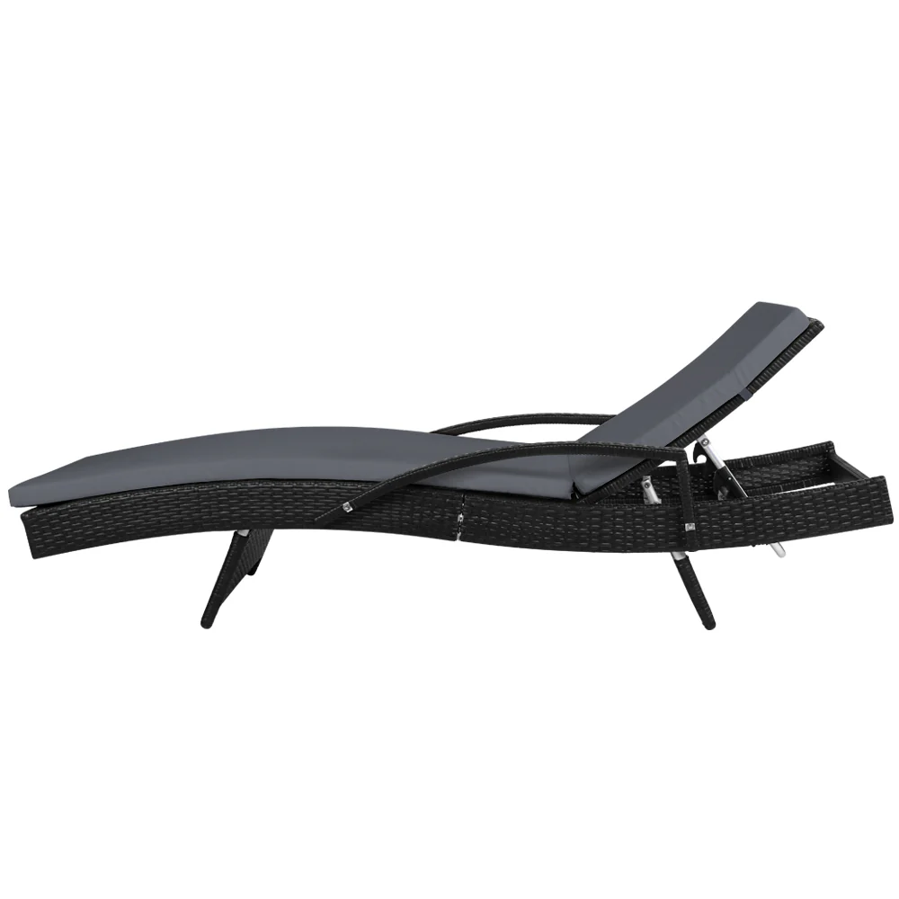 Ashby Outdoor Sun Lounge Wicker with Armrest Chair and Cushion - Black - Nurns