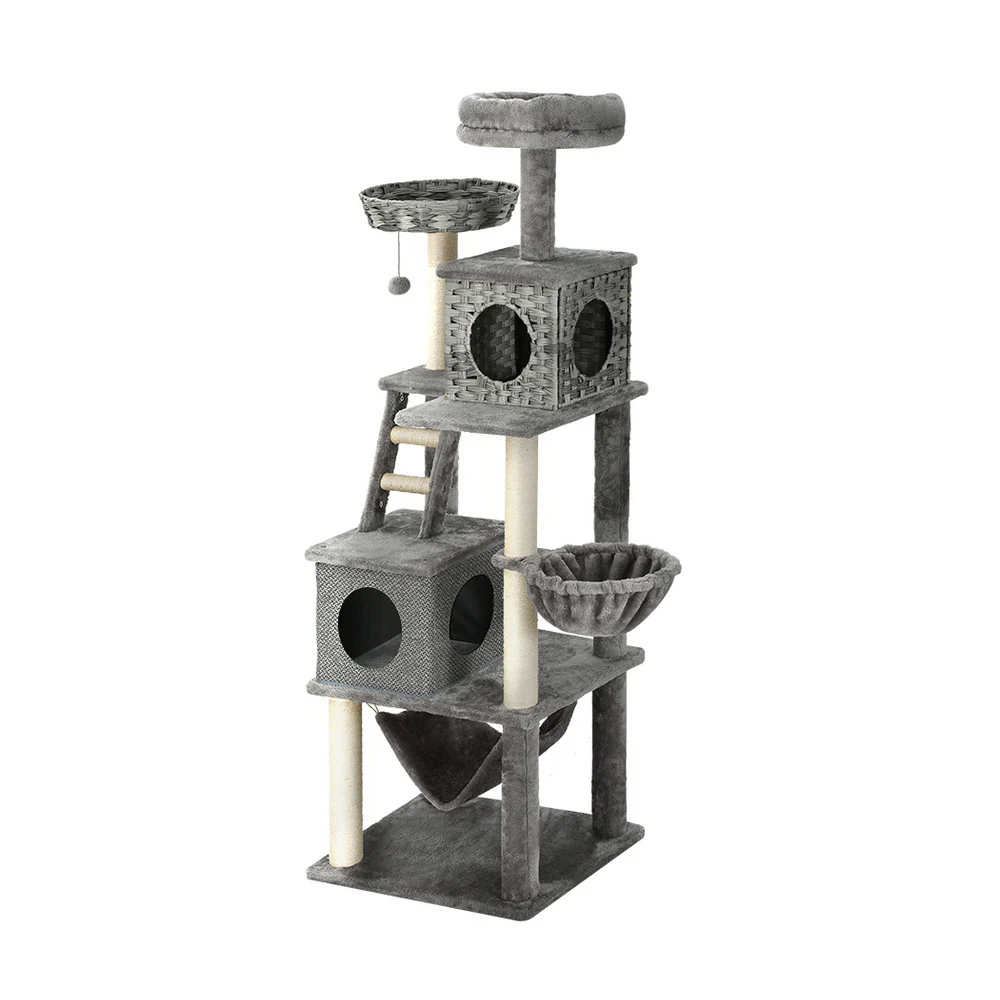 Cat Tree 169cm Tower Scratching Post Scratcher Wood Bed Condo House Rattan Ladder - Nurns