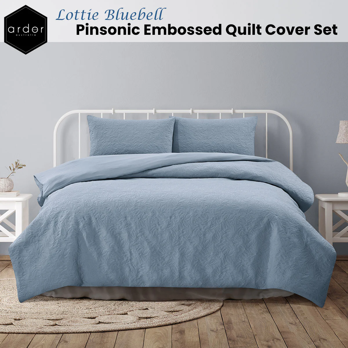 KING Pinsonic Embossed Quilt Cover Set - Bluebell - Nurns