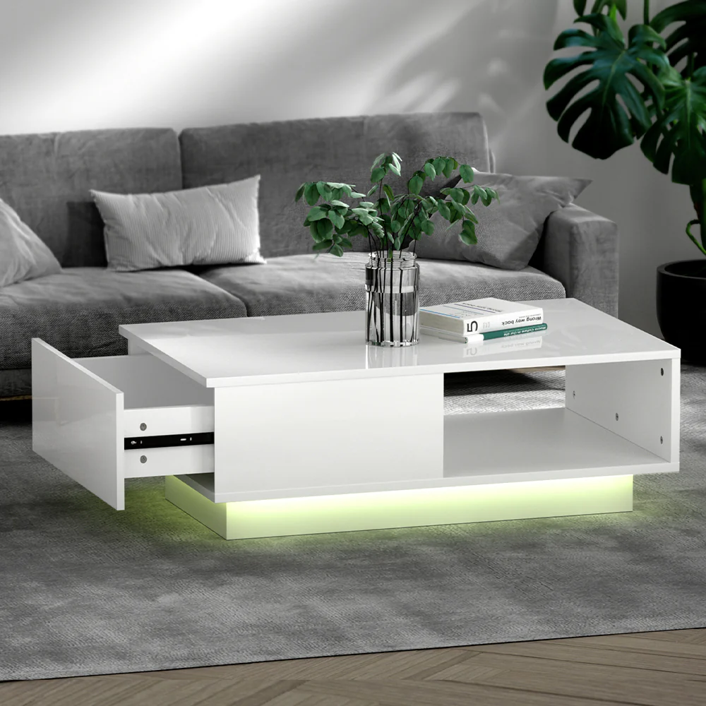 Ianthe LED Lights Coffee Table - White - Nurns