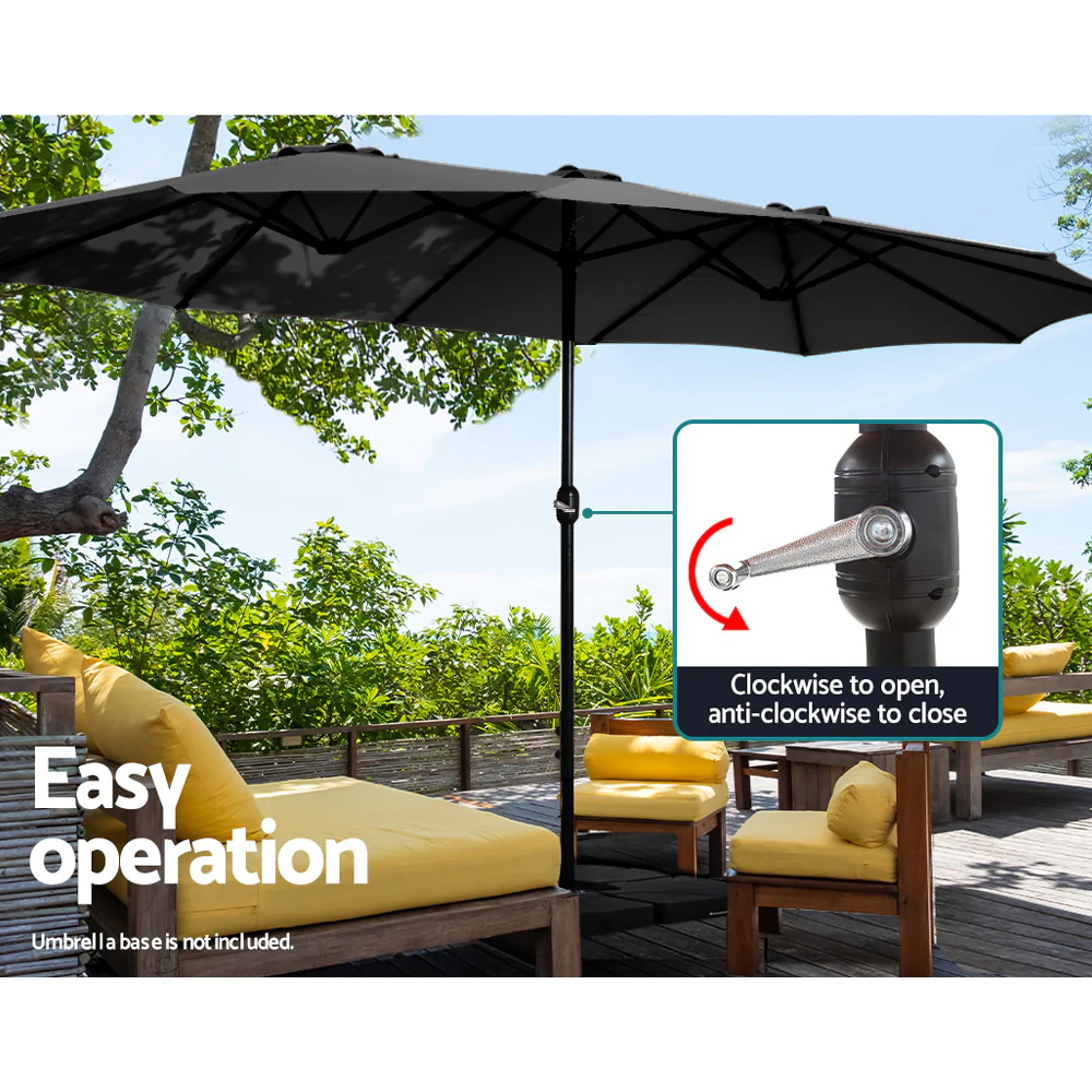 Instahut 4.57m Outdoor Umbrella Beach Pole Garden Tilt Black - Nurns