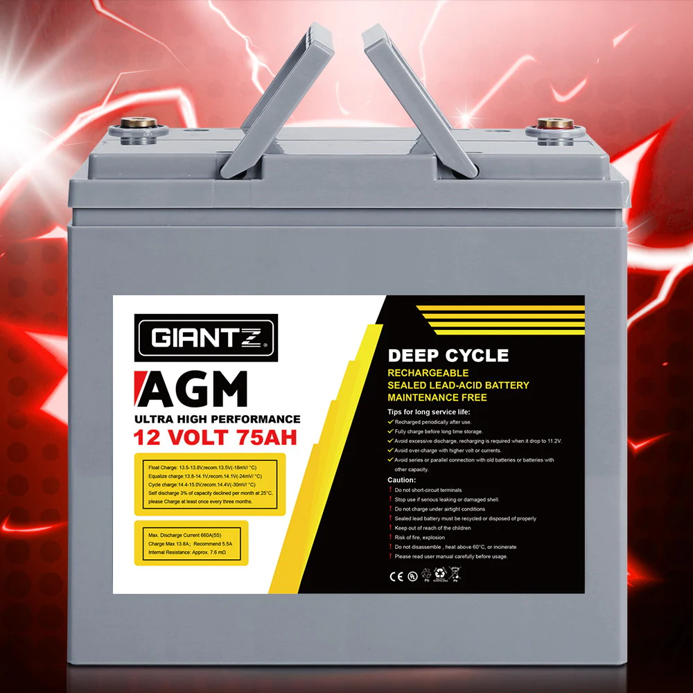 Deep Cycle Battery 12V 75Ah Box Portable Solar Caravan Camping - Nurns