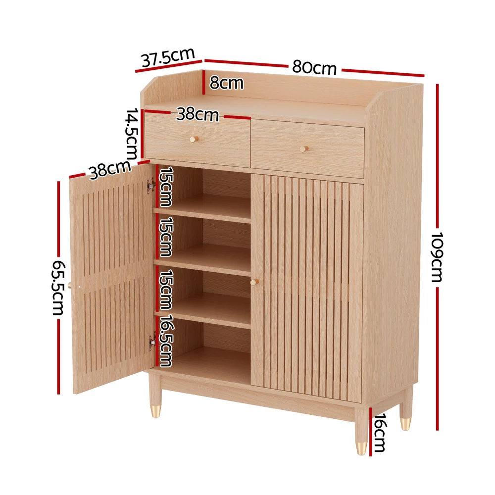 Artiss Shoe Rack Cabinet 4-Tier 16 Pairs Pine - Nurns