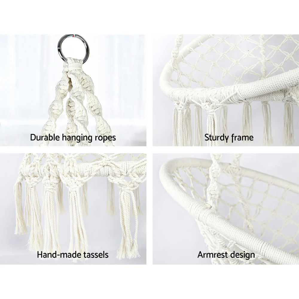 Hammock Chair Outdoor Hanging Macrame Cotton Indoor - Cream - Nurns