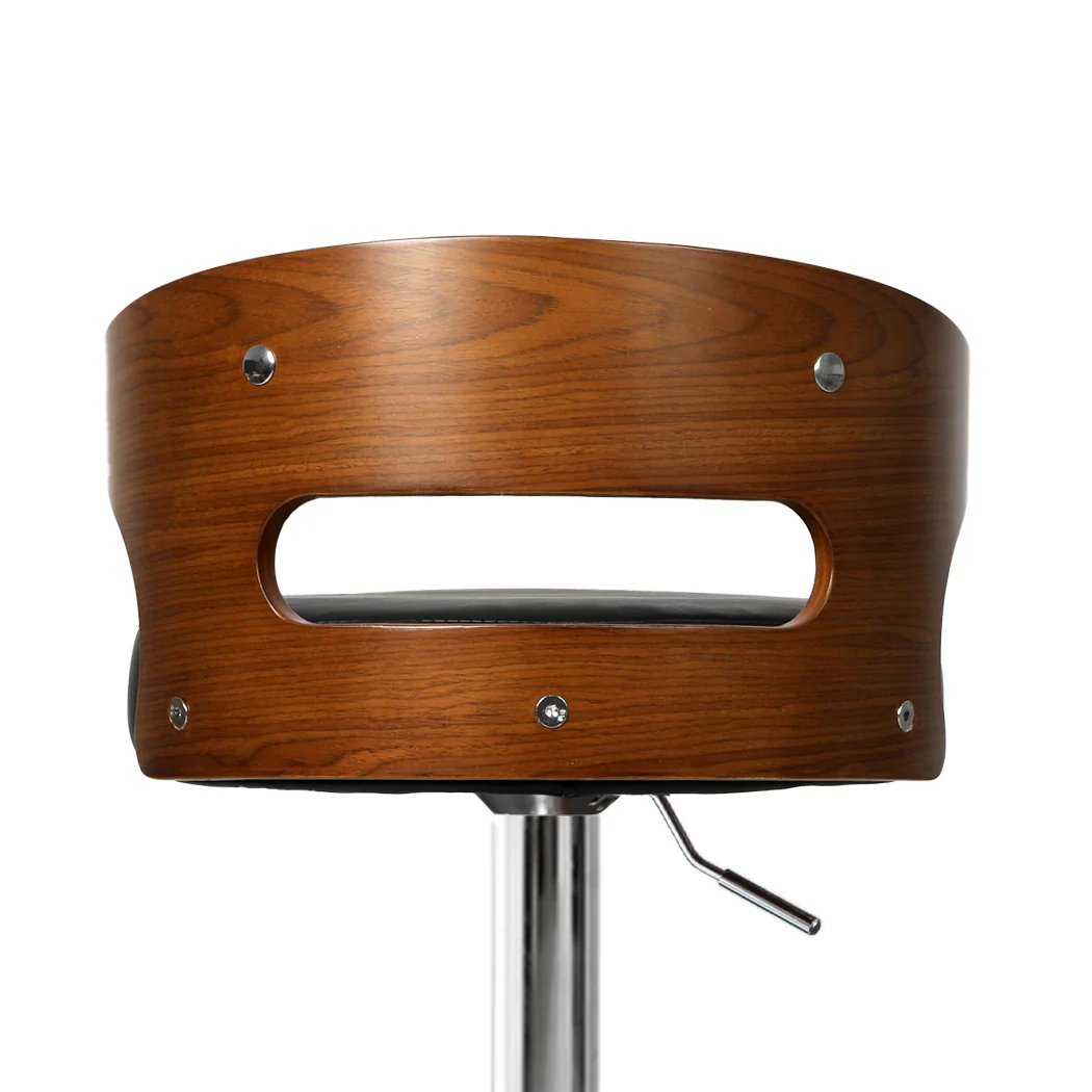 85cm Leipzig Kitchen Bar Stools Gas Lift Wooden Beech Stool Metal Barstools - Grey & Silver - Nurns