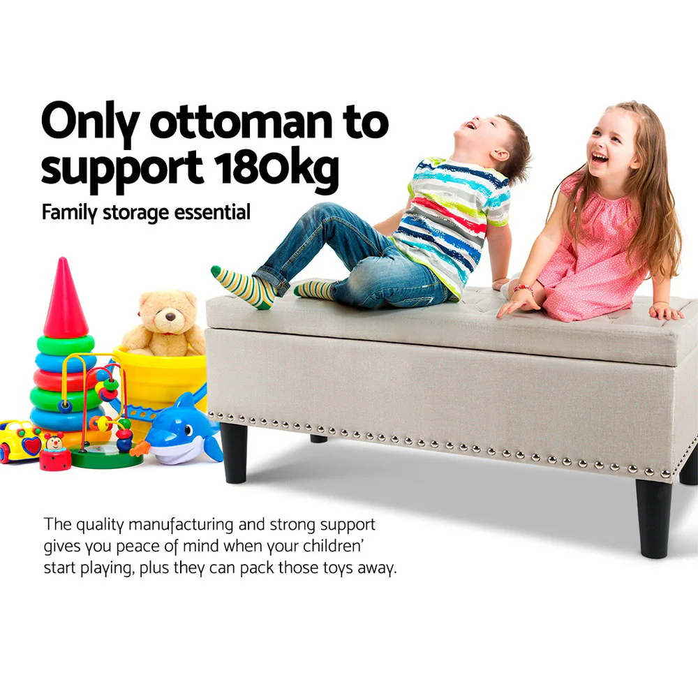 Storage Ottoman Blanket Box Fabric Chest Footstool Foot Stool Bench Taupe - Nurns