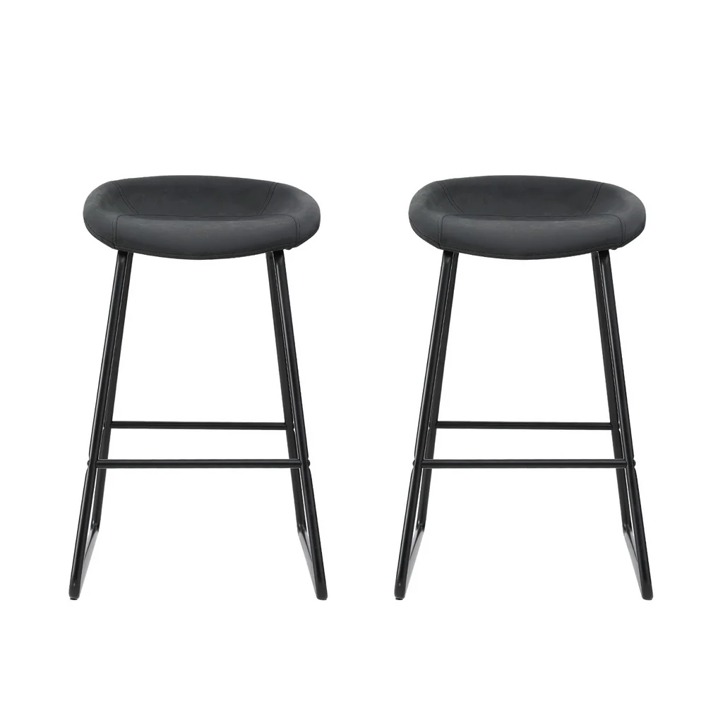 Set of 2 Caracas Bar Stools Kitchen Dining Chairs Counter Stool PU Leather Metal - Black - Nurns