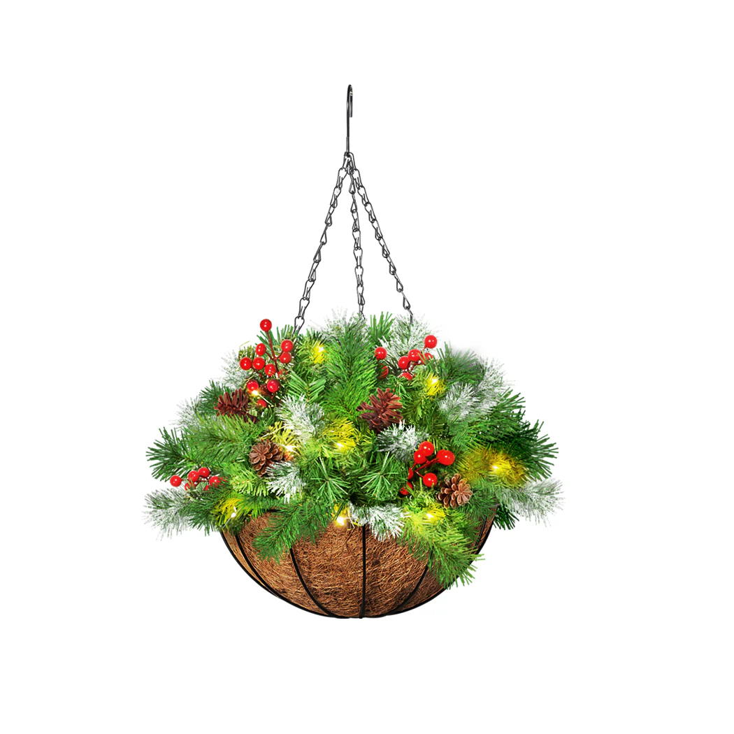 Christmas Hanging Basket Ornaments LED Lights Decor - Nurns