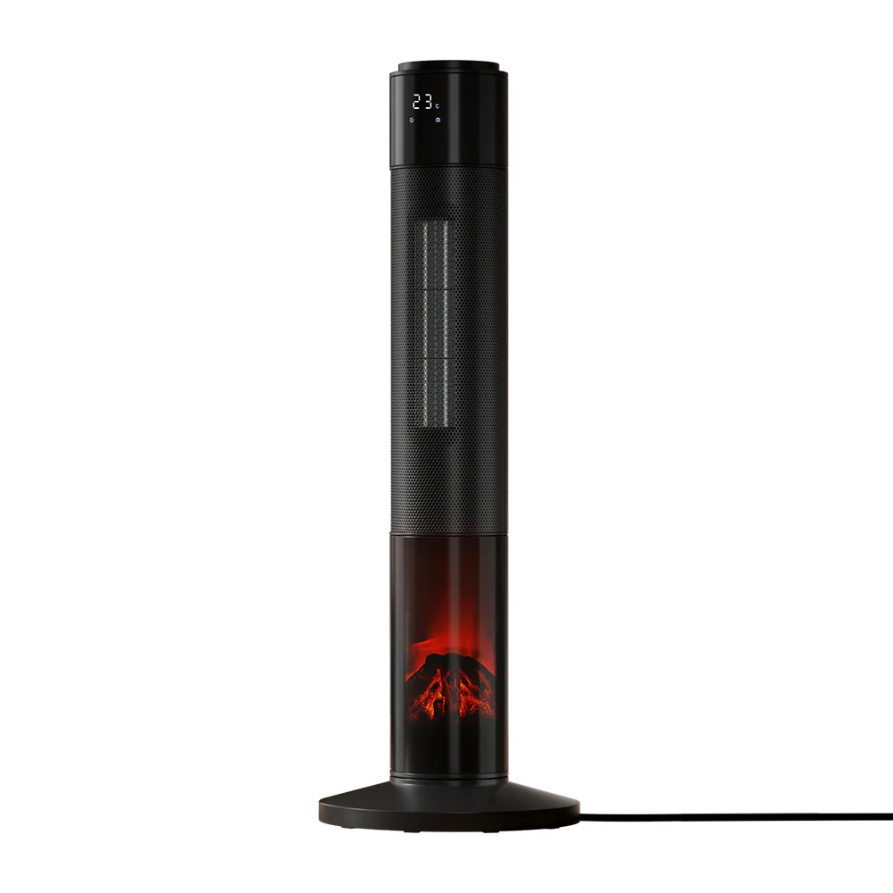 Ceramic Tower Heater 3D Flame 2000W - Black - Nurns
