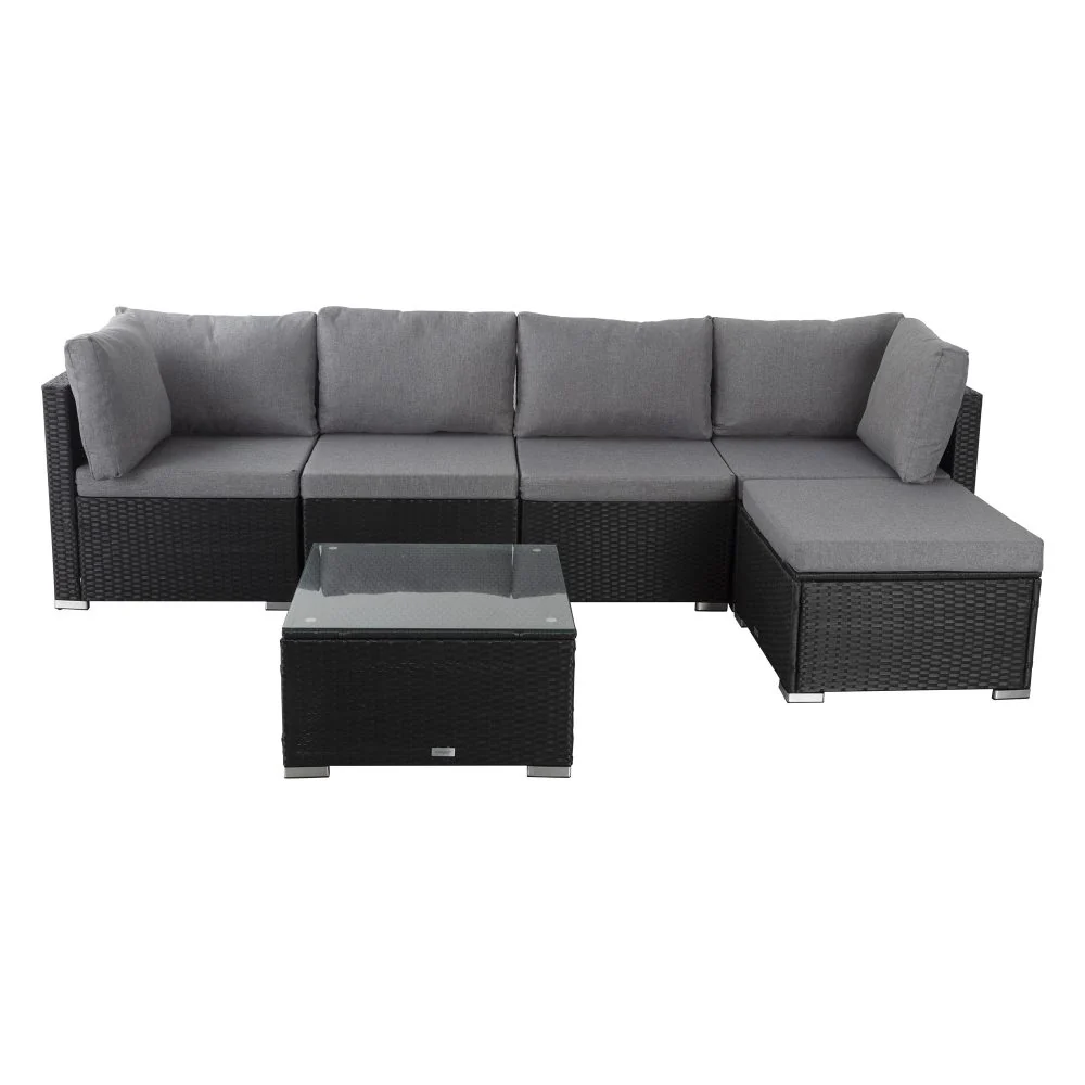Perry 5-Seater Ottoman-Style Outdoor Lounge Set - Black - Nurns
