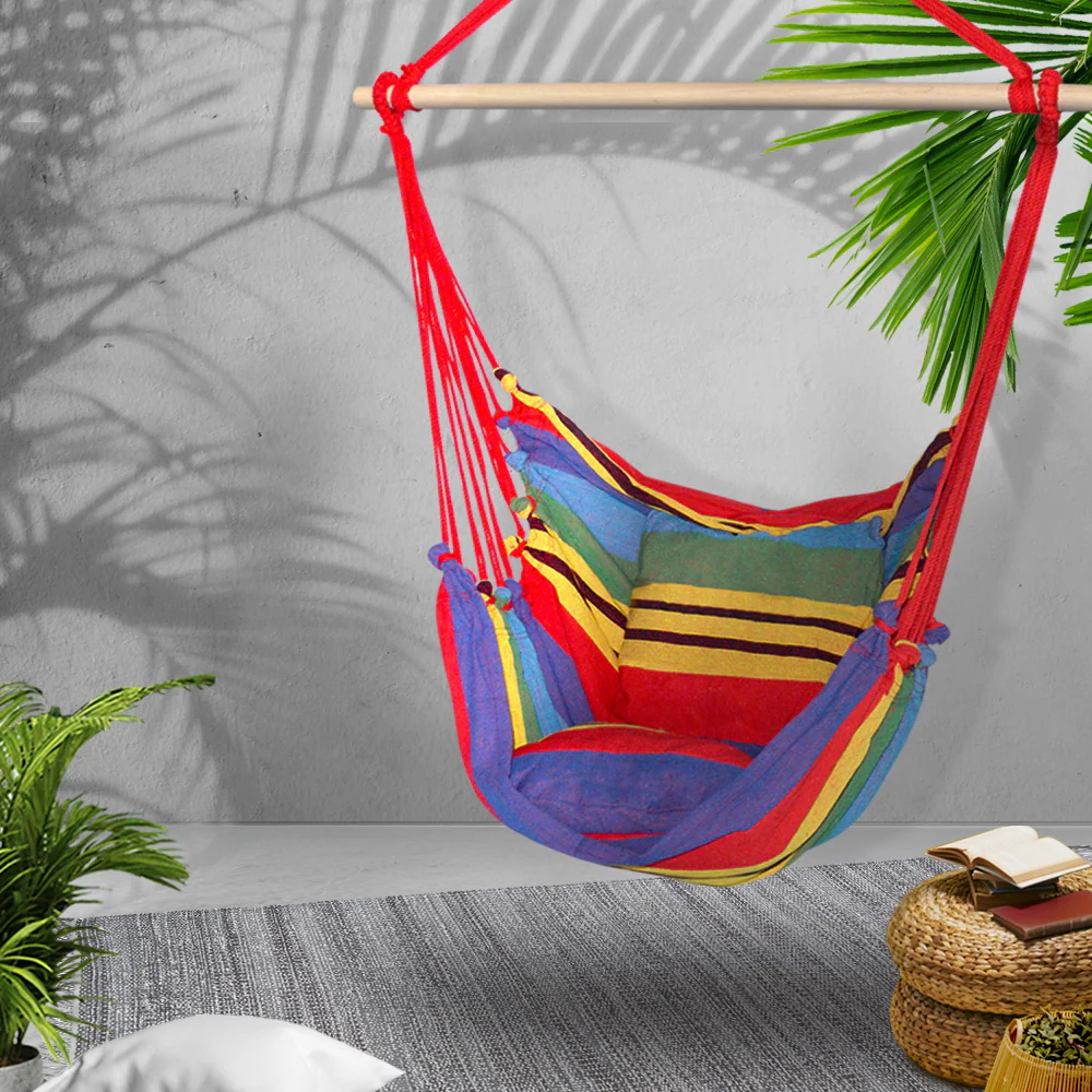 Hammock Chair Outdoor Camping Hanging Hammocks Cushion Pillow Rainbow - Nurns