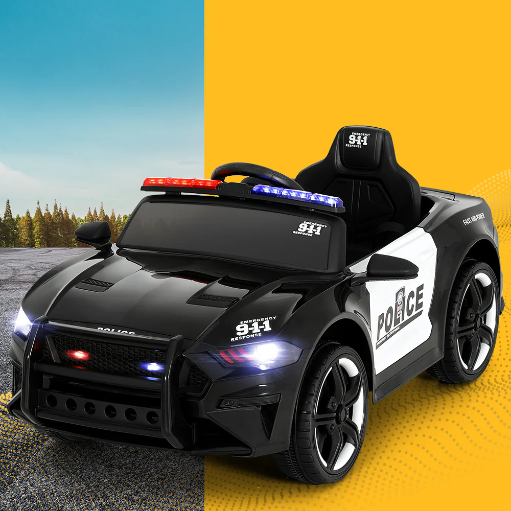 Kids Ride On Car Electric Patrol Police Cars Battery Powered Toys 12V - Black - Nurns