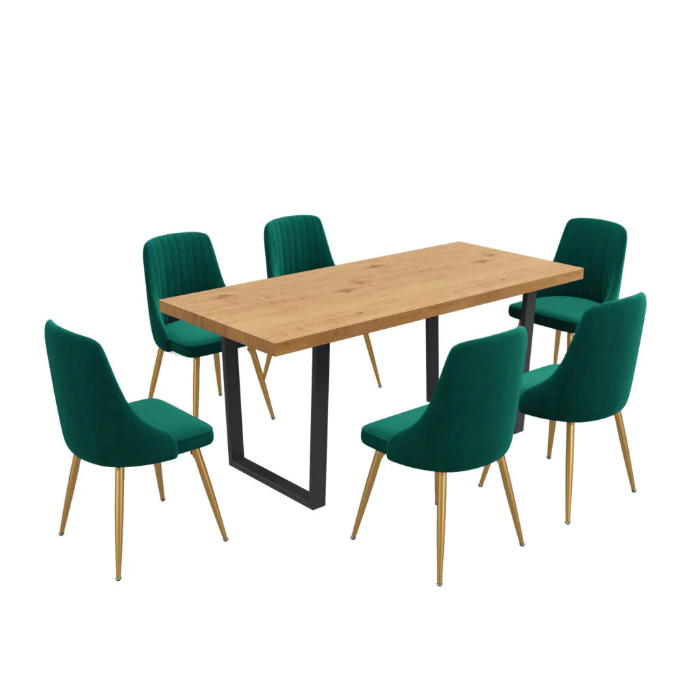 6-Piece Zelma Green Dining Table & Chair Set Velvet - Nurns