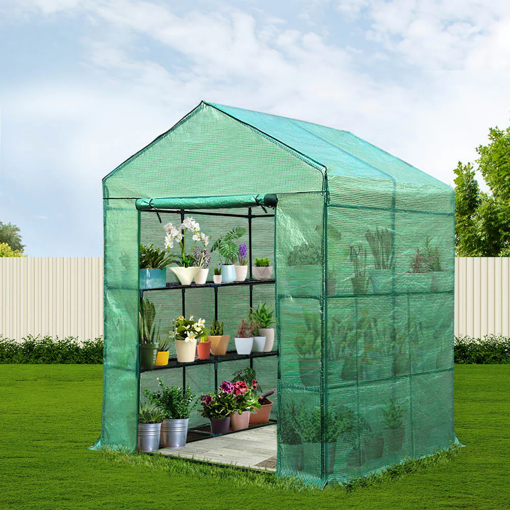 Greenfingers Greenhouse 1.4x1.55x2M Walk in Green House Tunnel Plant Garden Shed 8 Shelves - Nurns