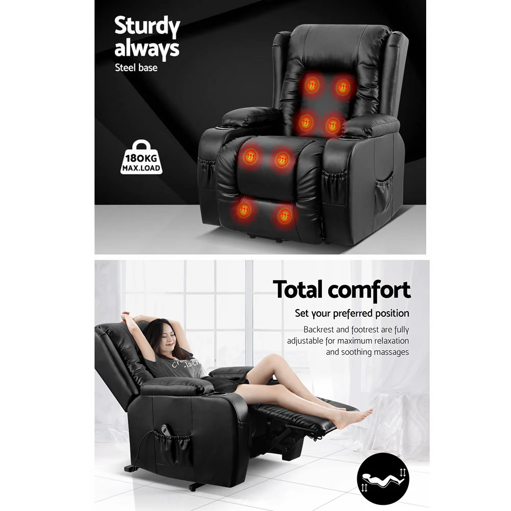 Brigid Electric Recliner Chair Lift Heated Massage Chair Lounge Leather - Black - Nurns