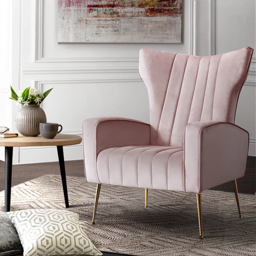 Maricel Accent Velvet Seat Lounge Armchair - Pink - Nurns
