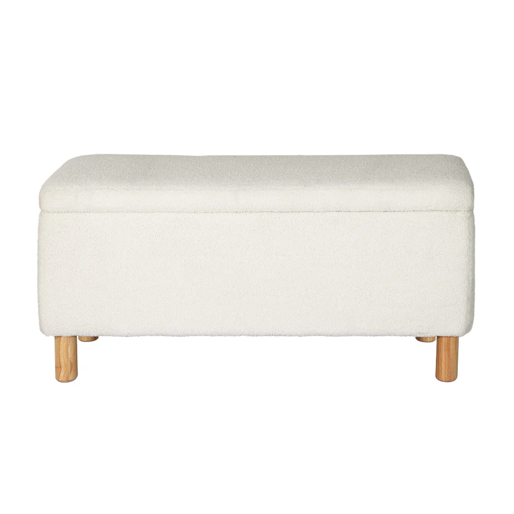 Storage Ottoman Blanket Box 99cm Teddy Fabric White - Nurns